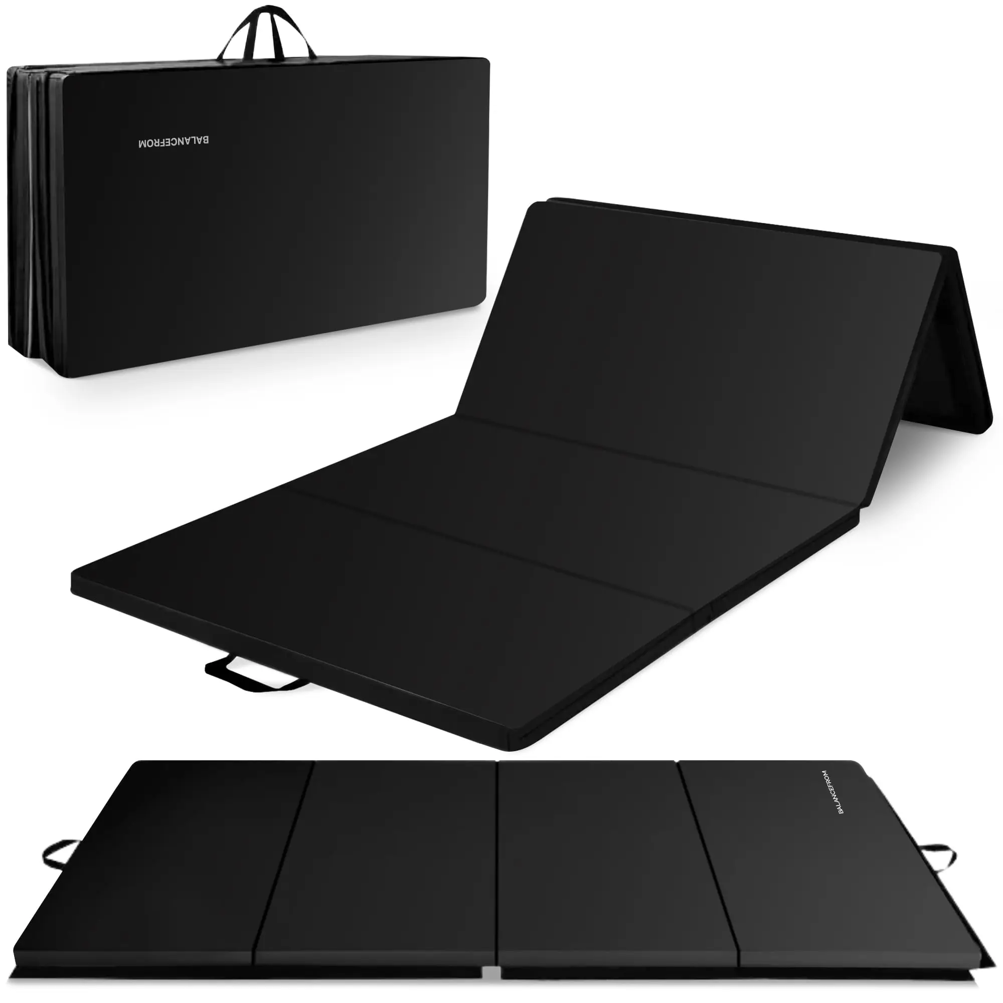10x4 Feet 4-Panel Folding Gymnastics Mat – 2-Inch Thick Pad with Vinyl Surface and Carrying Handles for Tumbling, Yoga
