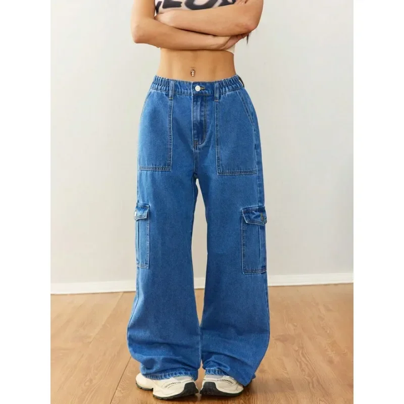 

‌Women's Relaxed Wide-Leg Utility Denim Pants - Casual Workwear with Multi-Pockets‌
