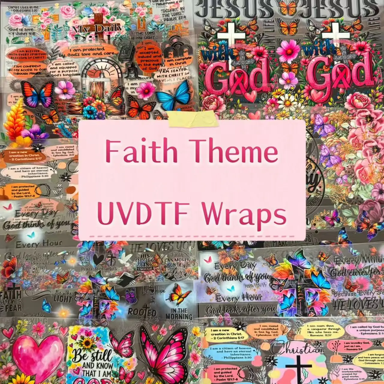 Random 10pcs Faith Christ Jesus God UV DTF Wraps Cup Libbey Glass Cup DIY Transfer Sticker UV DTF Decals No Repeat