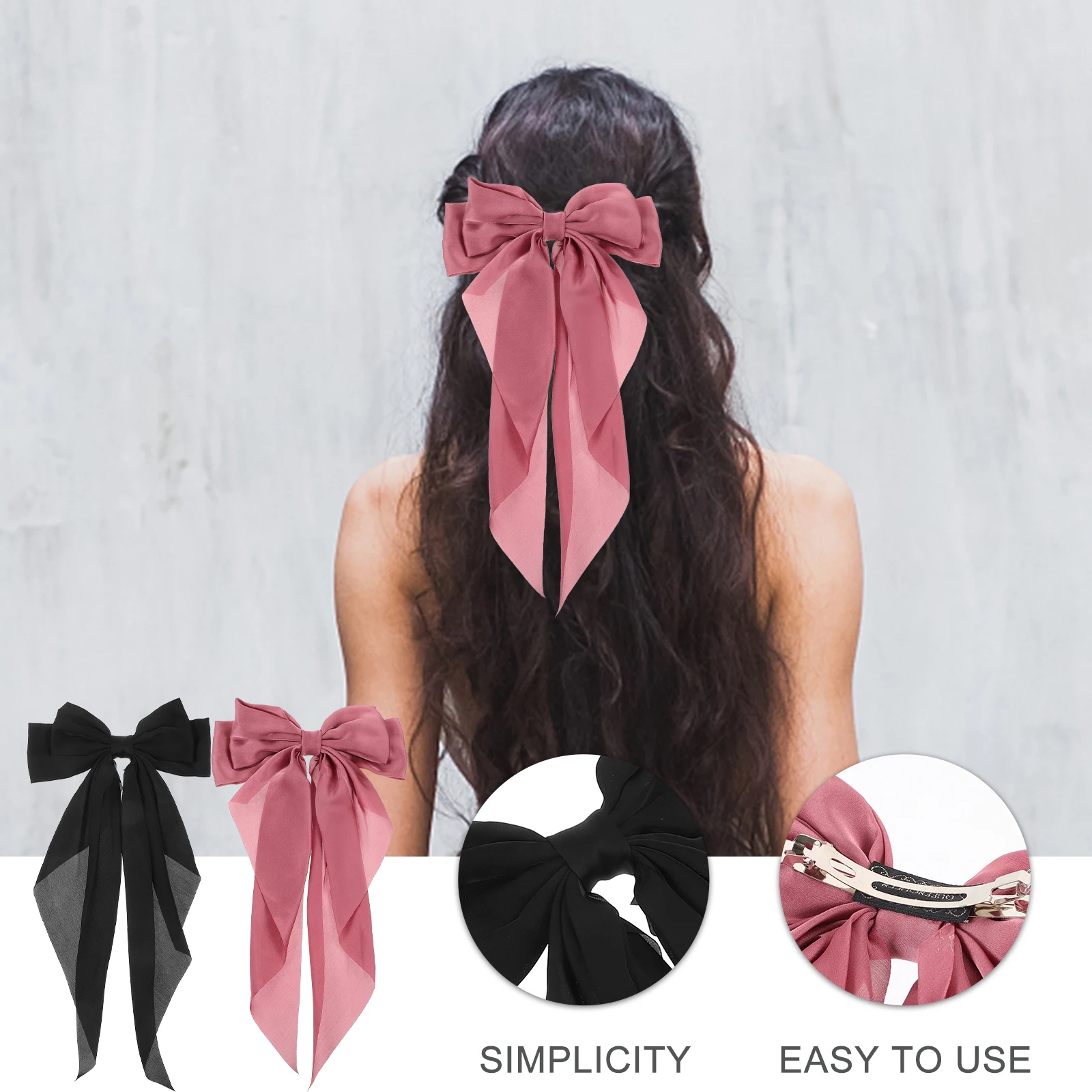 

2 Pcs Big Bow Hair Clips Women Teen Girls Red Green Long Tail Bows Ribbons Ponytail Accessories Valentine Elegant Hairstyle