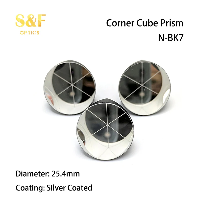 S&F BK7 Silver Coated D25.4mm 8 Arc Secs Return Beam Trihedral Retroreflector, 1inch Corner Cube Prism