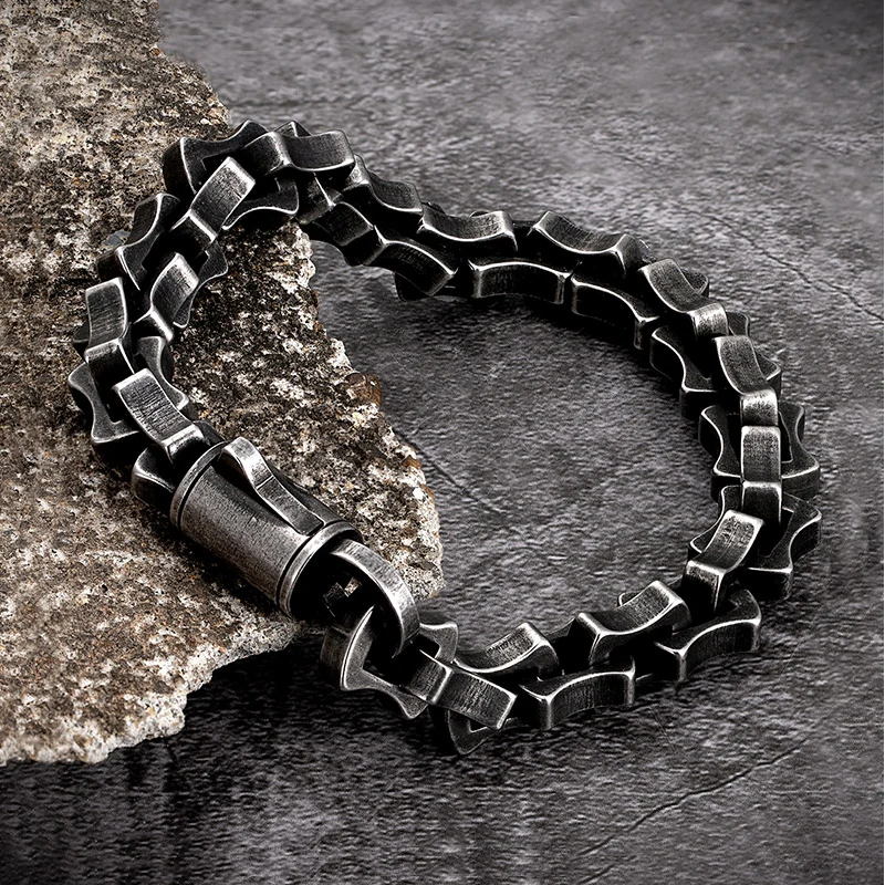 

MKENDN Men Punk Biker Chain Bracelet Matte Vintage oxidized Black Link Chain Motorcycle Bicycle Style Stainless Steel Bangles