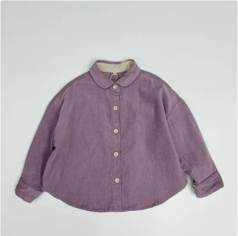 Kids Blouses Spring New Corduroy Baggy 2026 Fashion Korean Long Sleeve Simple Style Casual 3