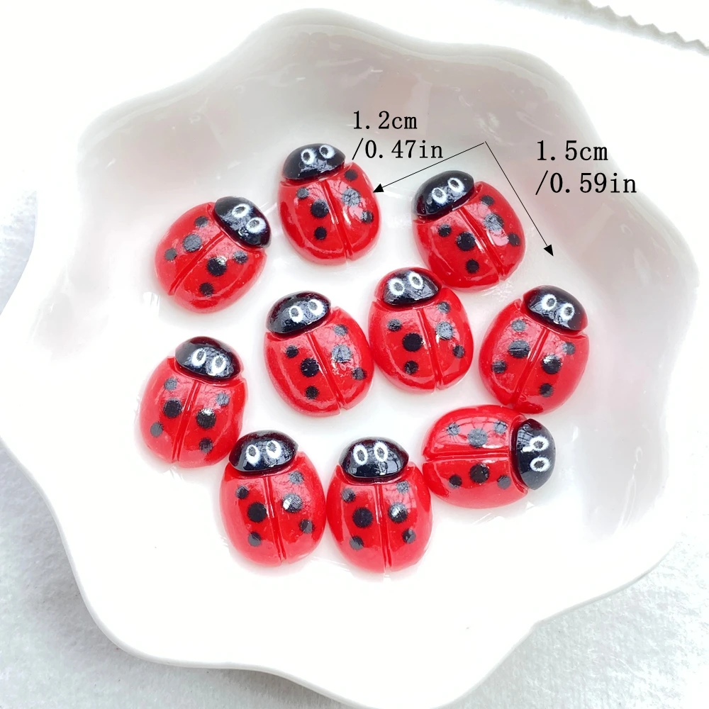 10pcs Colorful Kawaii Cartoon Red Beetle Flat Bottom Cookie Flat back Resin Scrapbooks Figurines DIY Decor Crafts