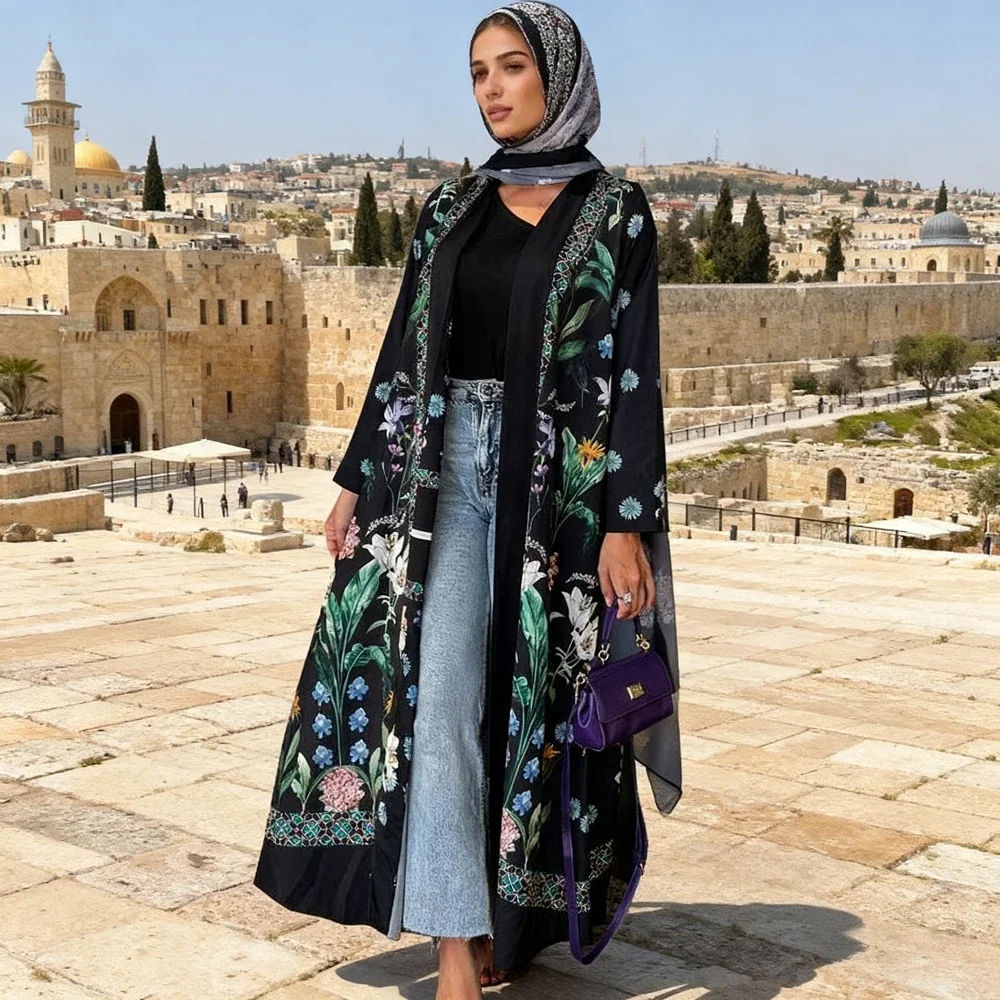 이드 여성 무슬림 아바야 스카프 프린트 가디건 드레스 파티 잘라비야 라마단 아바야스 베스티도스 라르고스 아랍 로브 모로코 카프탄 2026
