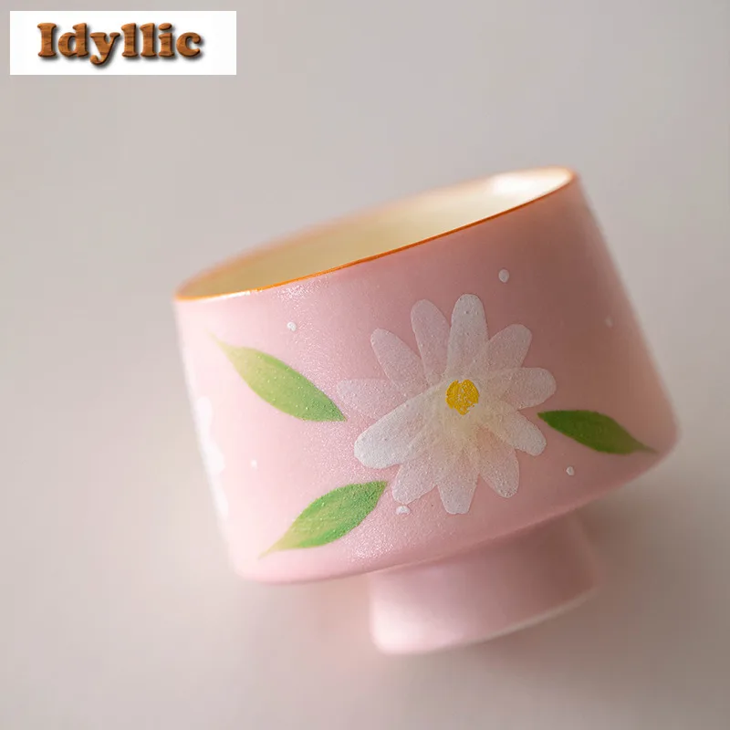 

2 шт./лот, нарисованная вручную хризантема, розовая чашка с высокой ножкой, ретро чайная чаша, кувшин, чайная дегустация, чашка для запаха, чашки Chazhan Master, чай 65 мл