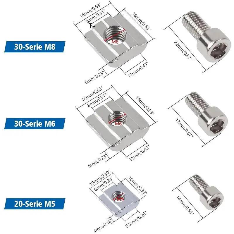M5 M6 M8 T Slot Nut Screw Collection 20Pcs Premium Fasteners for European Aluminum Profile Guardrail Frame Projects