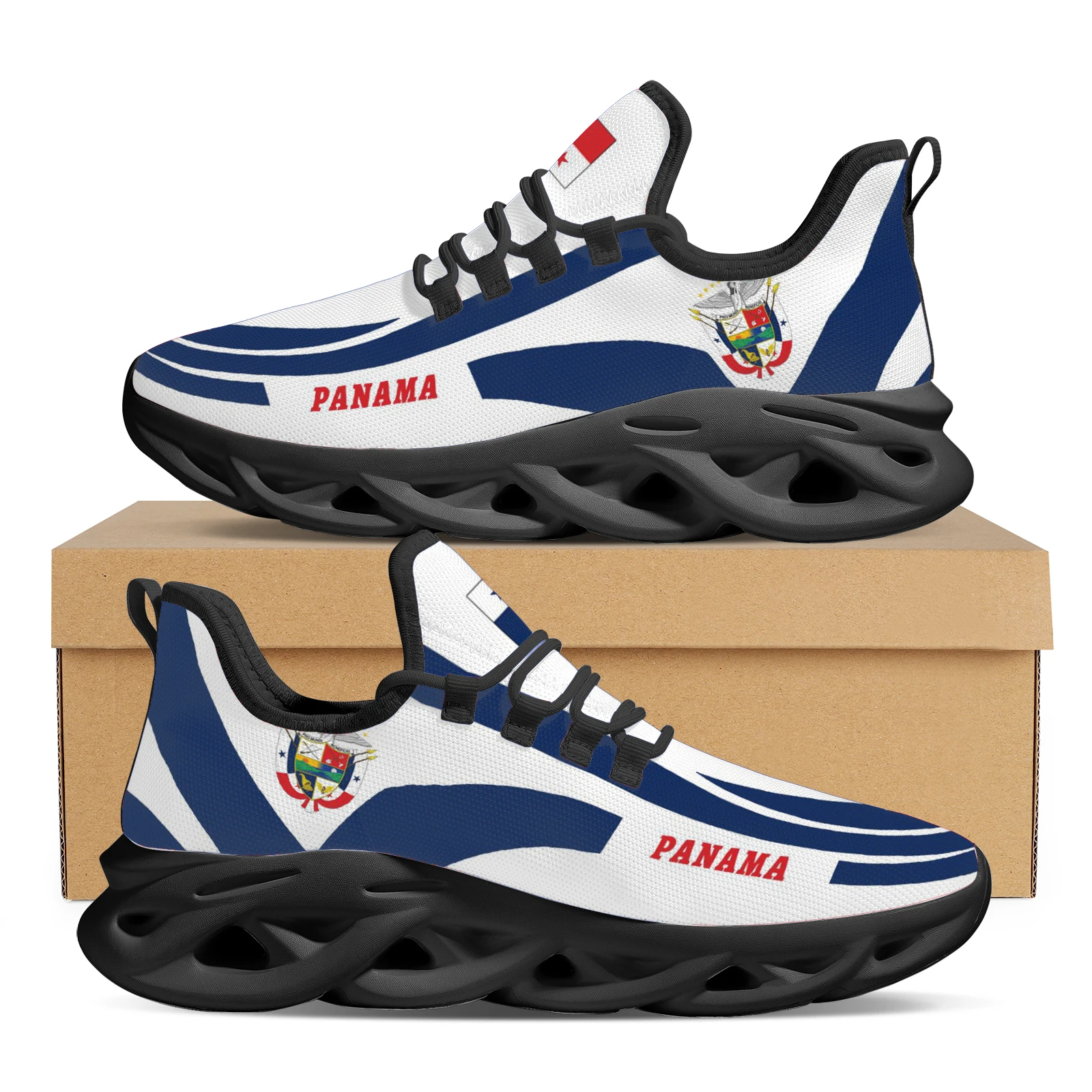 Zapatillas de deporte ligeras a prueba de golpes para exteriores, Zapatos transpirables de punto, diseño de bandera de Panamá, azul y blanco