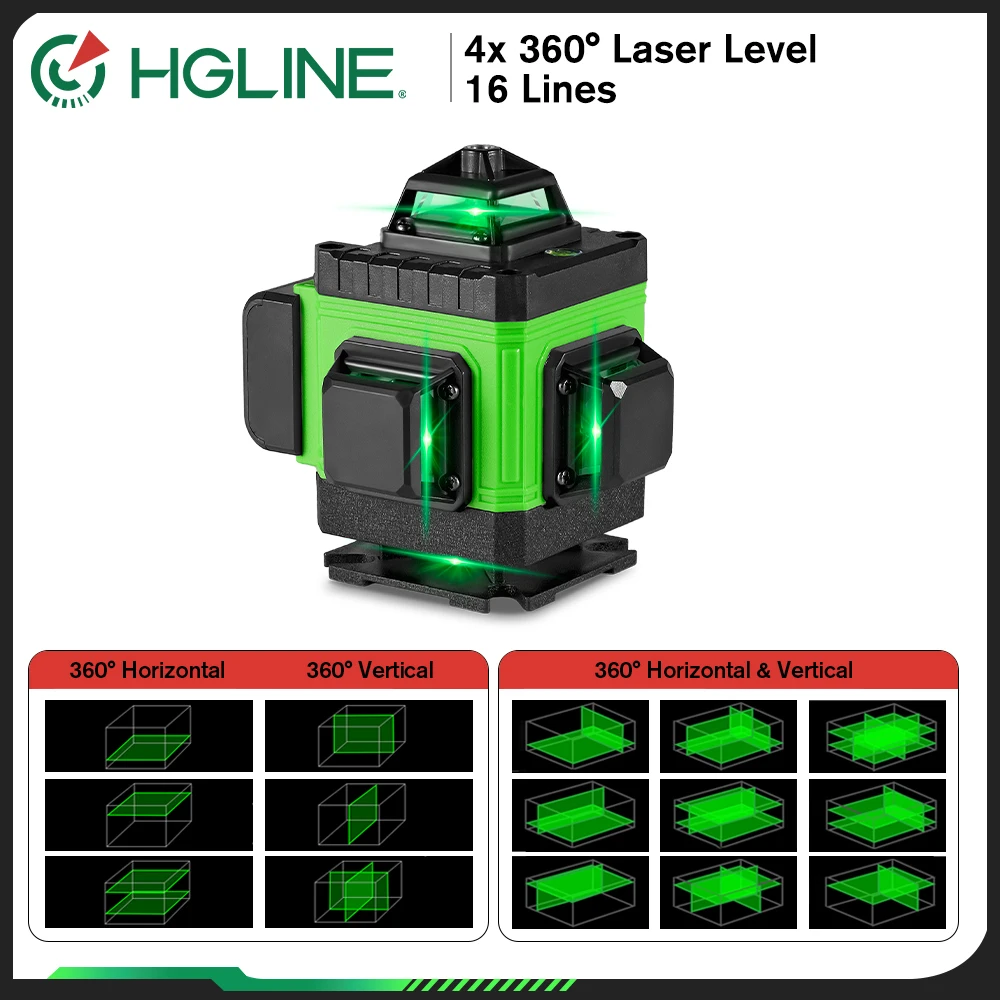 HGLINE 16 Lines 4x360° Cross Laser Level Power Display Horizontal Vertical Levels Machine High Professional Laser Level Tool