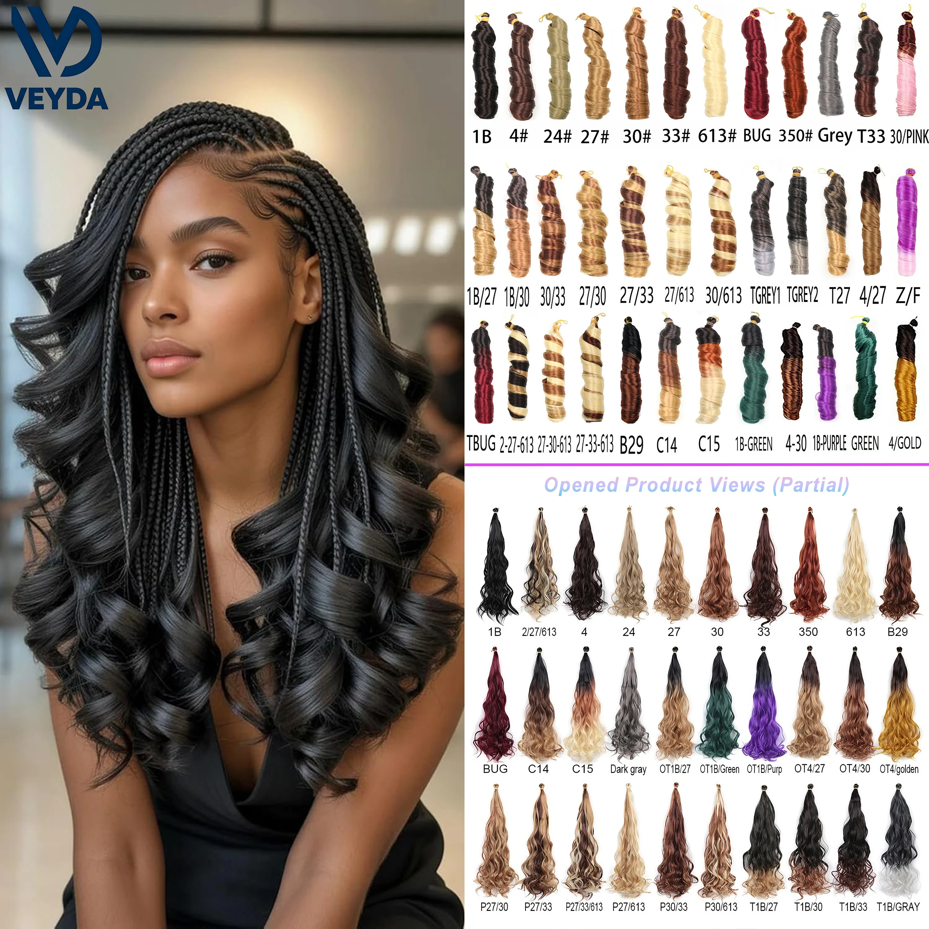 VEYDA Hair Synthetic French Curly Braiding Hair 22Inch 150g Loose Wave Curly Pre Stretched Spiral Curls Braiding Hair Extensions
