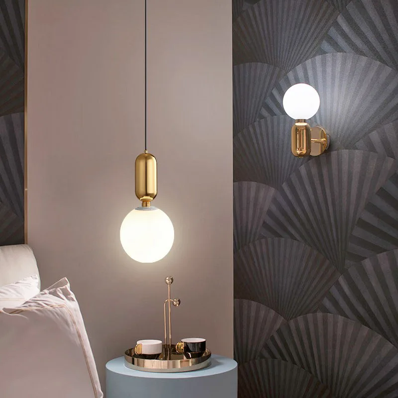 

Nordic milk white ball headboard small pendant light, modern creative restaurant bar counter single head spherical glass lamp
