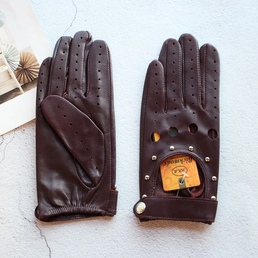 Women's Summer Leather Full Finger Gloves Unlined Thin Fashion Spring Autumn Motorcycle Riding Sheepskin Driving