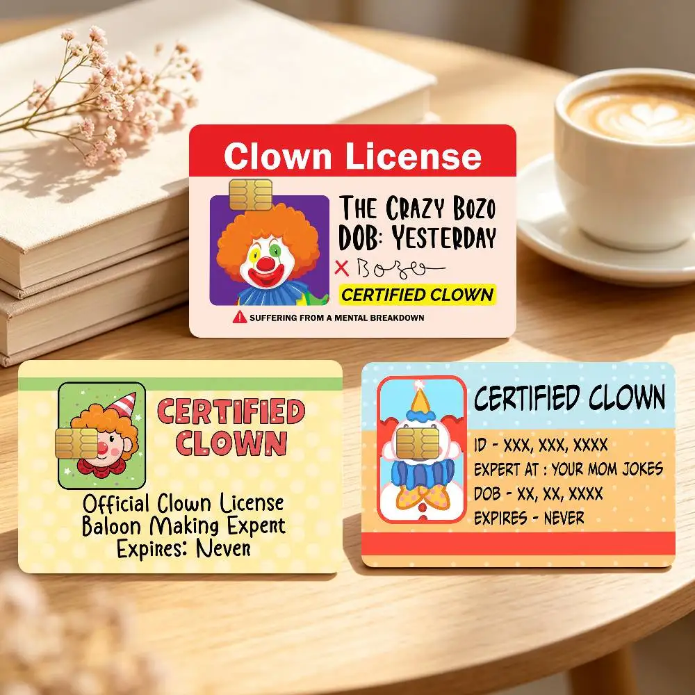 Funny Parody Certified Clown Credit Card Skin Stickers For Bank Bus Metro Cards Waterproof Anti-Scratch Gift 4PCS