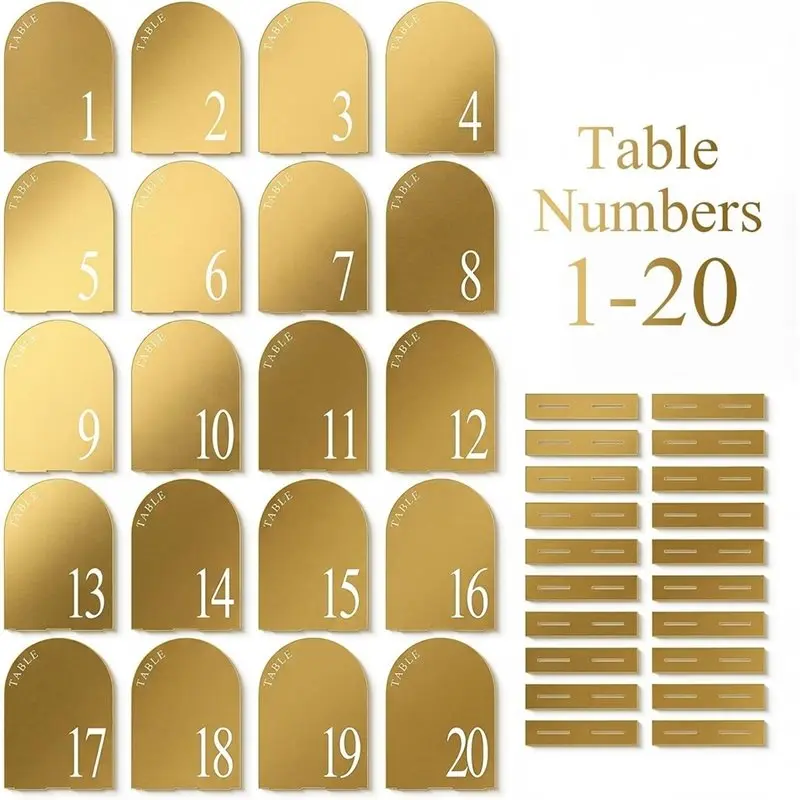 BMBY-Gold Wedding Table Numbers 1-20 With Stands 5" X 7"