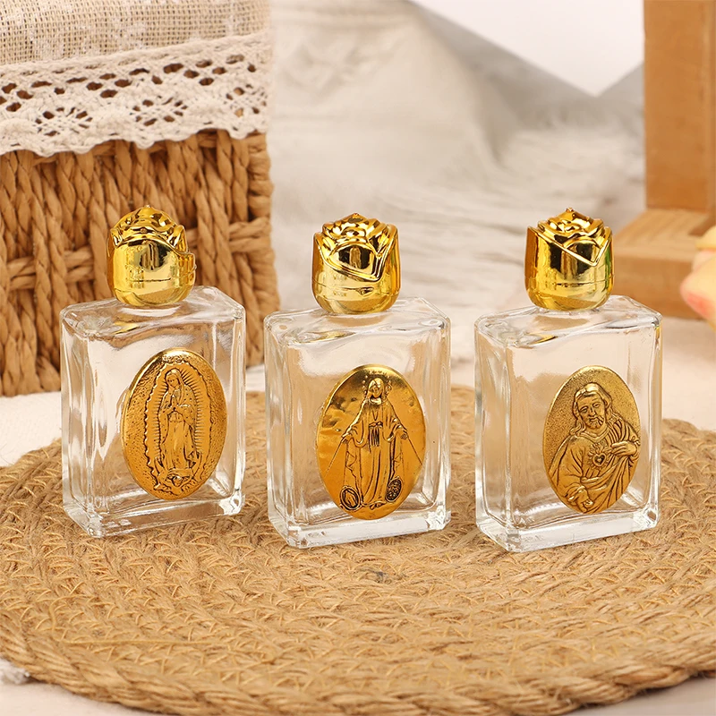 Jesus & Virgin Sculpture Mini Glass Holy Water Bottle 3