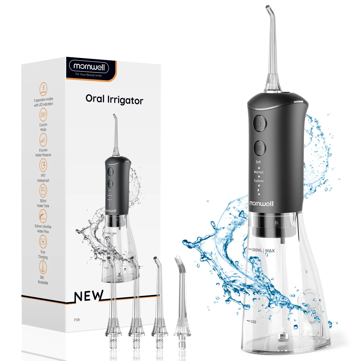 New Dental water jet Mornwell F38 Teeth Pick-Braces Oral Irrigator Portable Rechargeable Travel Irrigation Clean IPX7 Waterproof