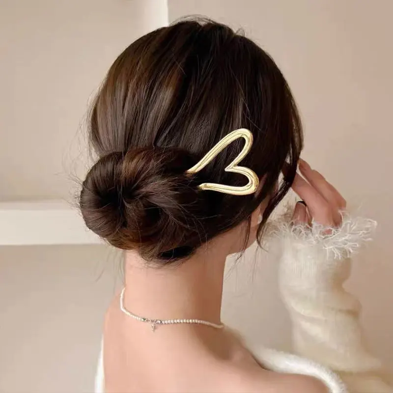 2 Stück U-förmige Haarnadeln, modische Herz-Haarnadel, französische Haarnadel, Haarschmuck für Frauen und Mädchen