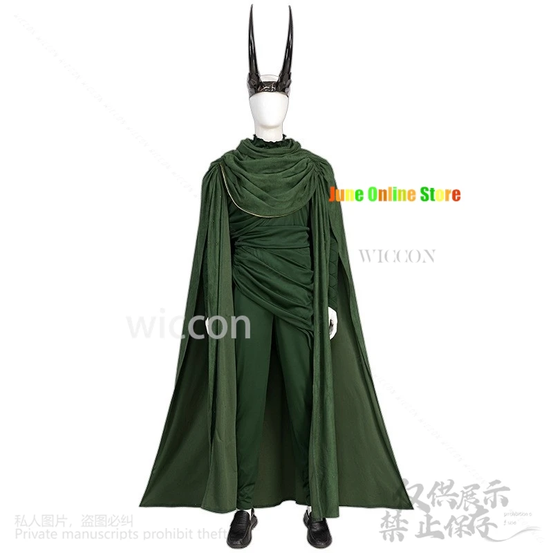 New Anime Movie God Costume Disguise Green Lokii Cosplay Accessory Set For Adults Halloween Outfit Headwear Shoes Wigs Roleplay