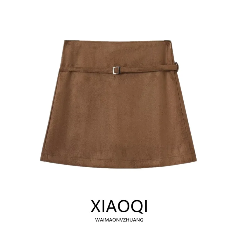 Spring 2026 Women's Mid-Waist A-Line Skirt Pants with Belt Commuter Versatile New Arrival Standard Fit Half Body Skirts