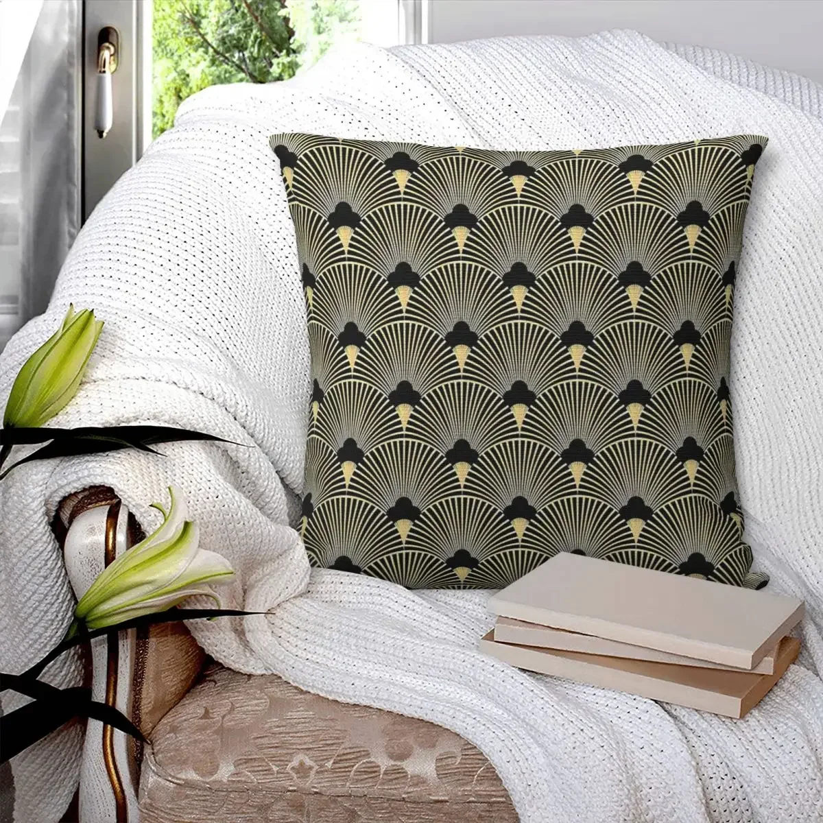 Fan Pattern Pillowcase Polyester Pillow Cover Cushion Comfort Throw Pillow Sofa Decorative Cushions Used for Bedroom Living Room