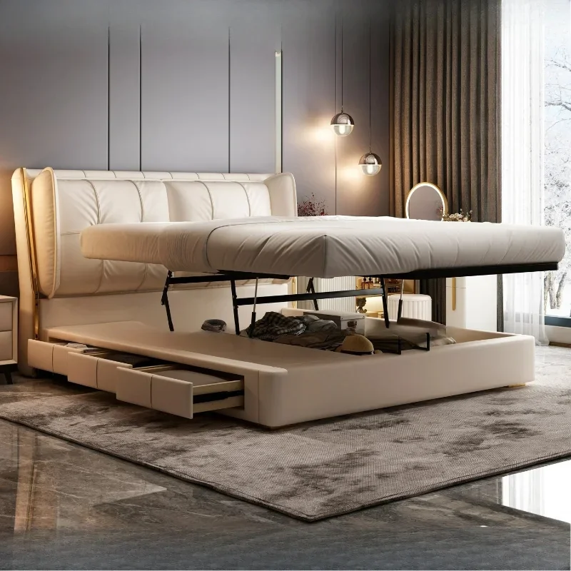 

Роскошная двуспальная кровать King Size для спальни, 180x200 см, с местом для хранения, изголовьем, каркасом и основанием кровати, мебель-органайзер.
