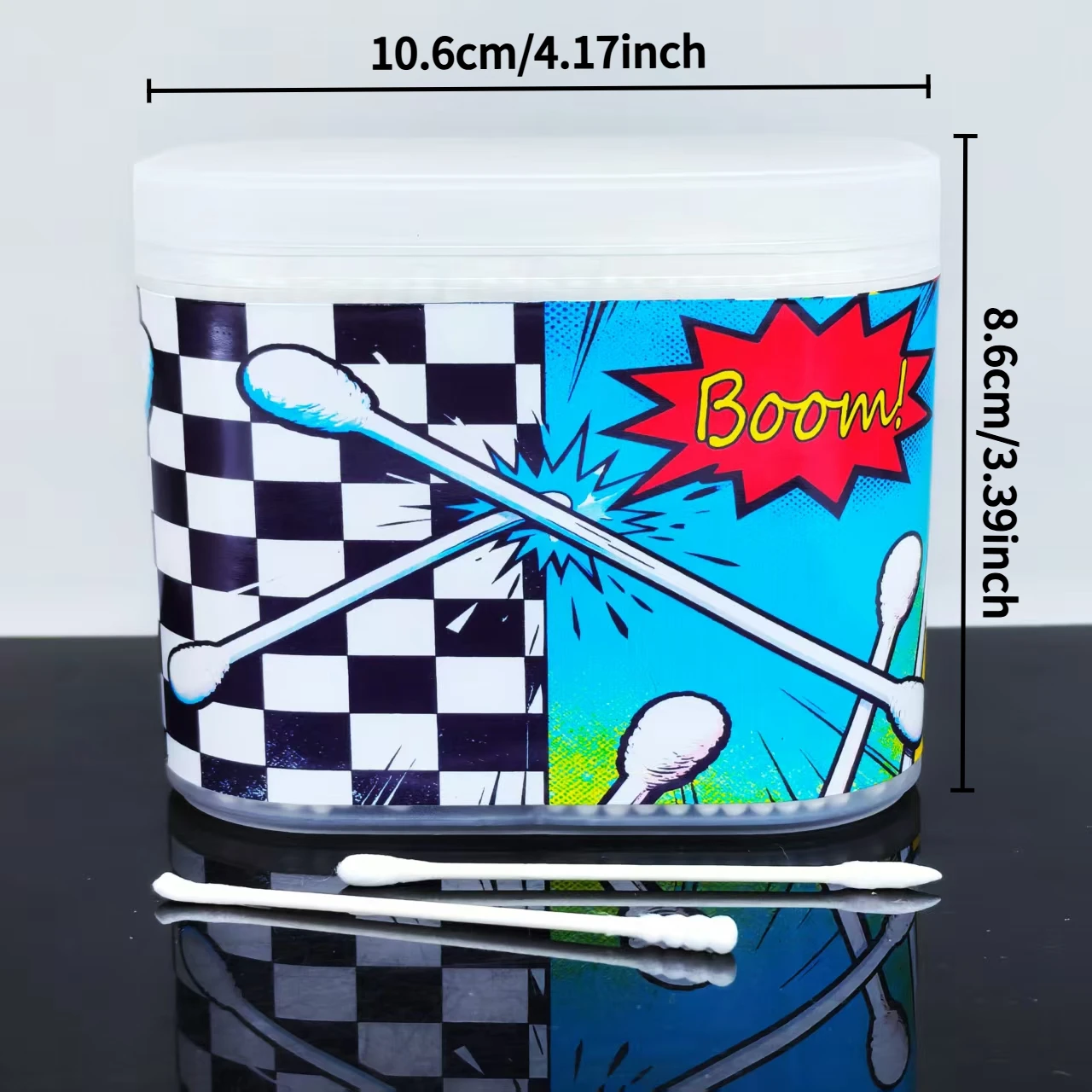 창의적인 흑백 체크무늬 미세축 면봉 600개, 양면 면봉, 선물용 면봉