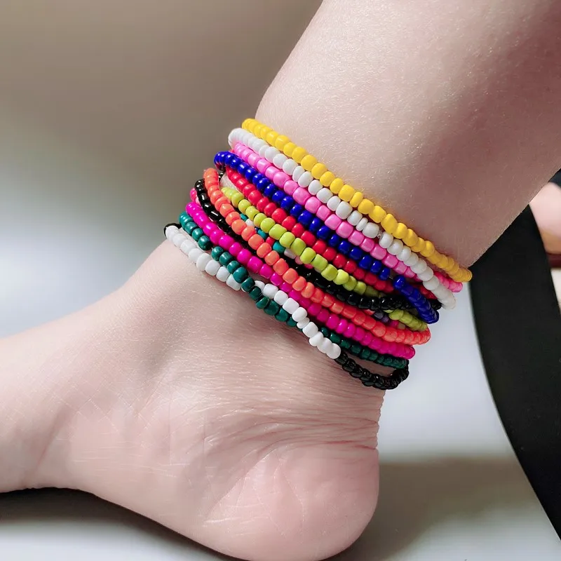 Anklet for Women Colorful Fashion Girl Tiny Seed Beads Foot Bracelet Yellow Pink Blue Color Summer Bohemian Anklet Gift Jewelry