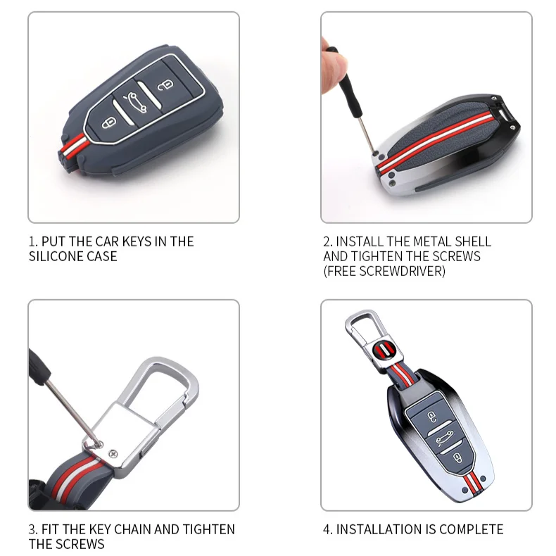 Metal Car Key Cover Fob Case Shell for Peugeot 308 408 508 2008 3008 4008 5008 for Citroen C4 C6 C3-XR Accessories