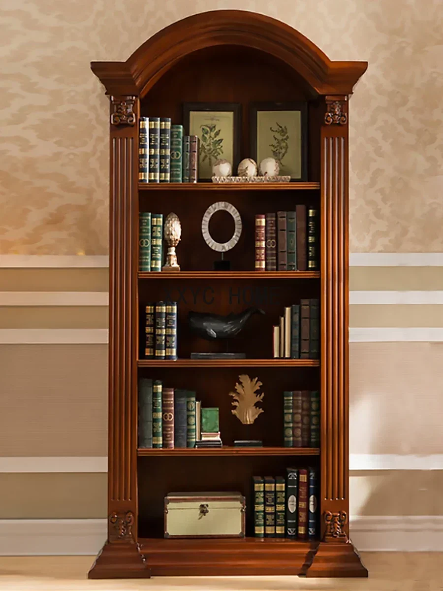 Solid Wood Bookcase European RETRO Study Multi-Layer Storage Rack Floor Home