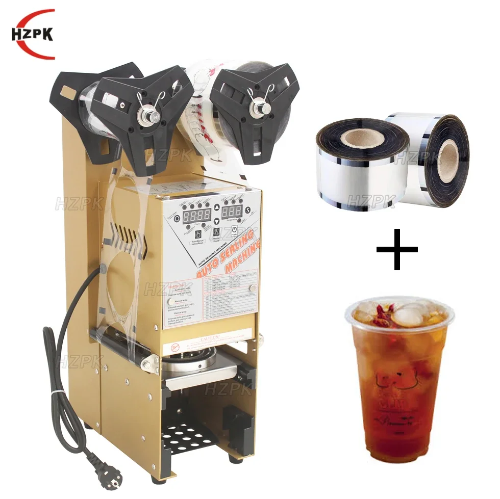 HZPK 95mm Automatic Bubble Boba Tea Plastic Pet Cup Film Lid Sealer Sealing Machine