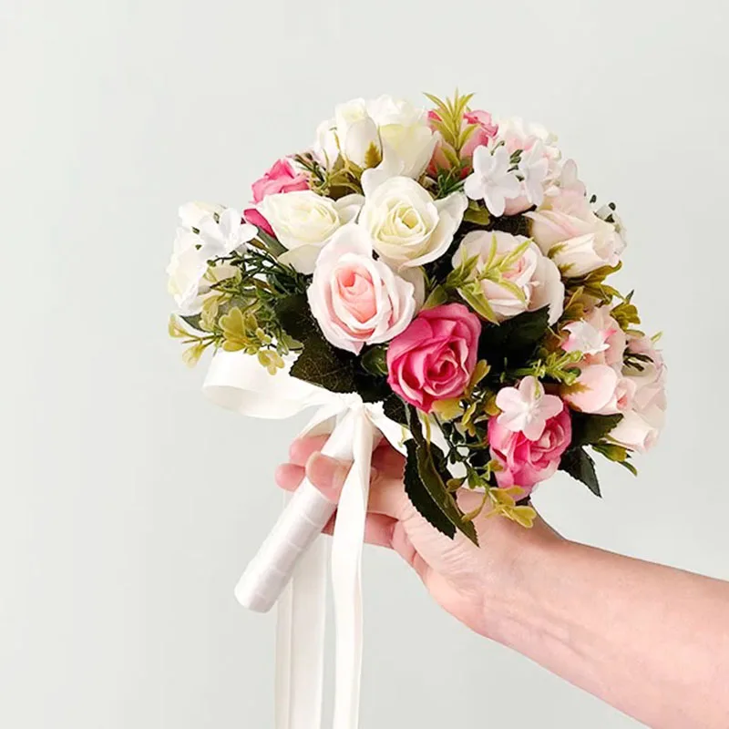 Bouquet da sposa accessori da sposa damigelle d'onore rose di seta rosa bianca fiori artificiali mazzi da sposa matrimonio decorazioni per matrimoni