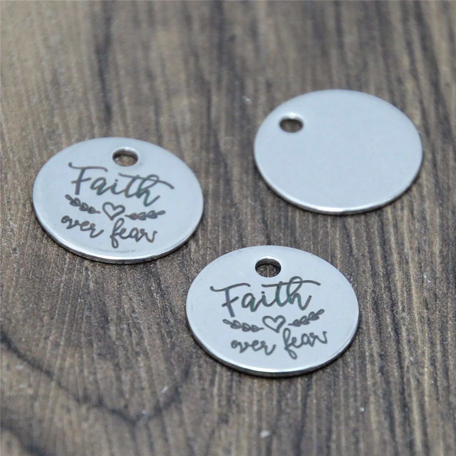 10pcs/lot Faith feaR charm Faith over fear message Stainless Steel Charm pendant 20mm