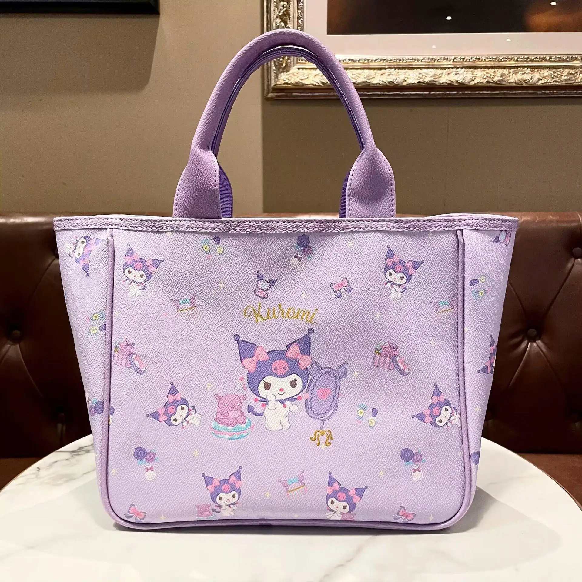 Sanrio Hello Kitty Heart Printed PU Leather Bags Women New Large Capacity Luxury Handbags Y2k Girl Cartoon Cute Trendy Totes