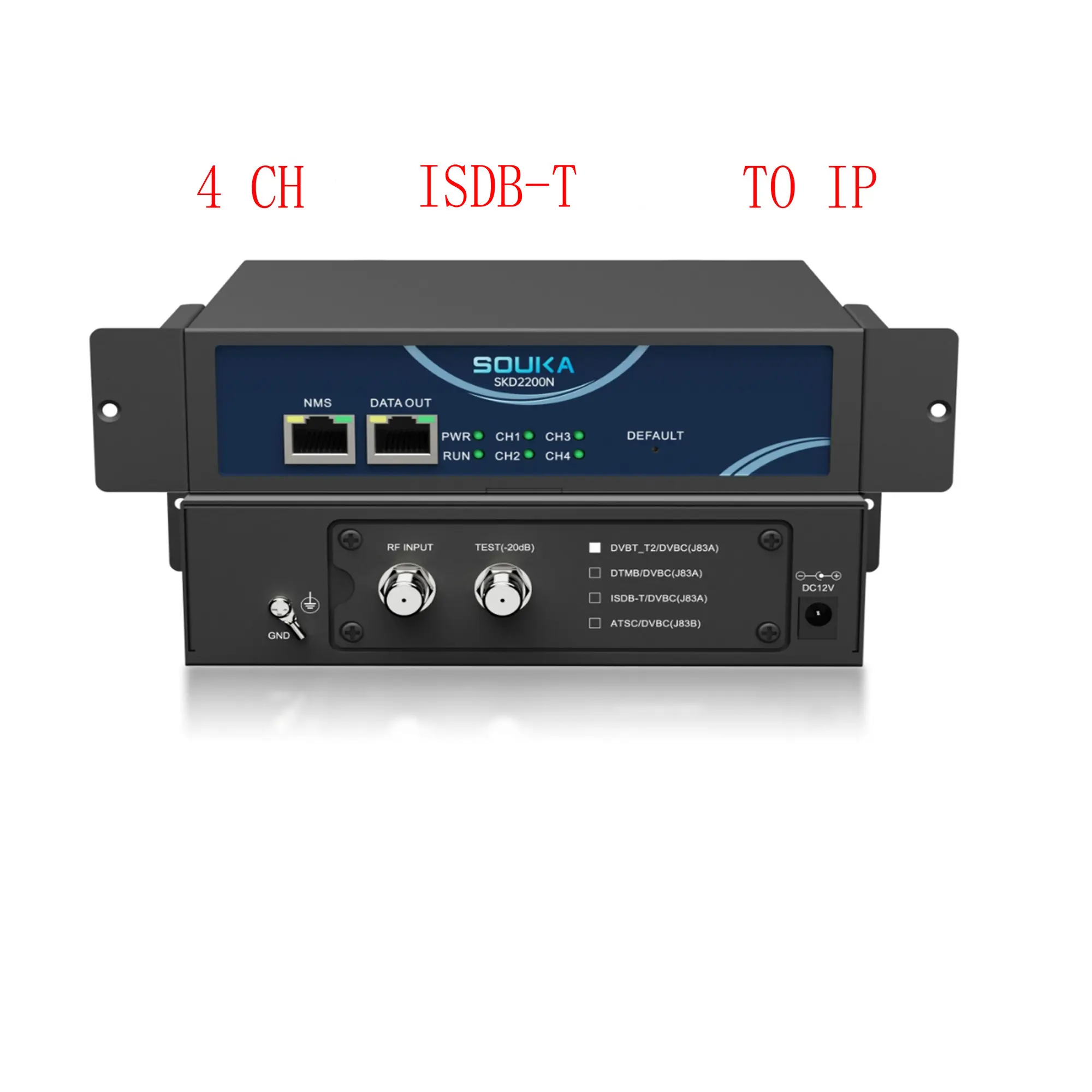 4-kanaals tuner naar IP DVB-T2 DVB-C ATSC ISDBT DVB-S/S2 naar IP IPTV CATV TV-systeem digitale ontvanger gateway IRD RF naar IP