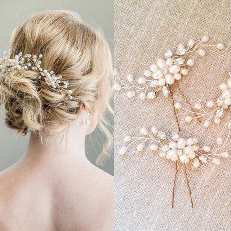 

Elegant Bridal Handmade Pearl Flower Crystal Hairpin Pin Clevis Beautiful Crystal Hair Accessories Wedding Hair Pins