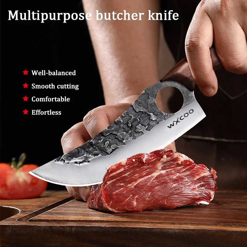 WXCOO Stainless Steel Kitchen Meat Boning Knife Wooden Handle Forged Chef Fruit Knife Butcher Knives Bone Cutter Scissors