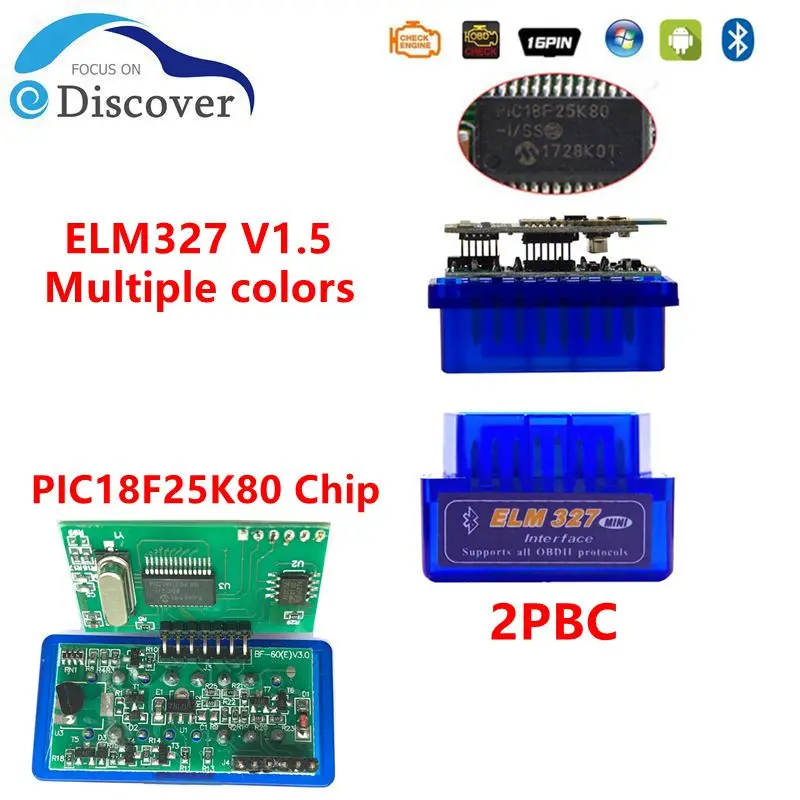 2 PCB ELM327 V1.5 PIC18F25K80 Chip Bluetooth Scan Tool Car OBD2 Interface Used For Android Diagnostic-Tools