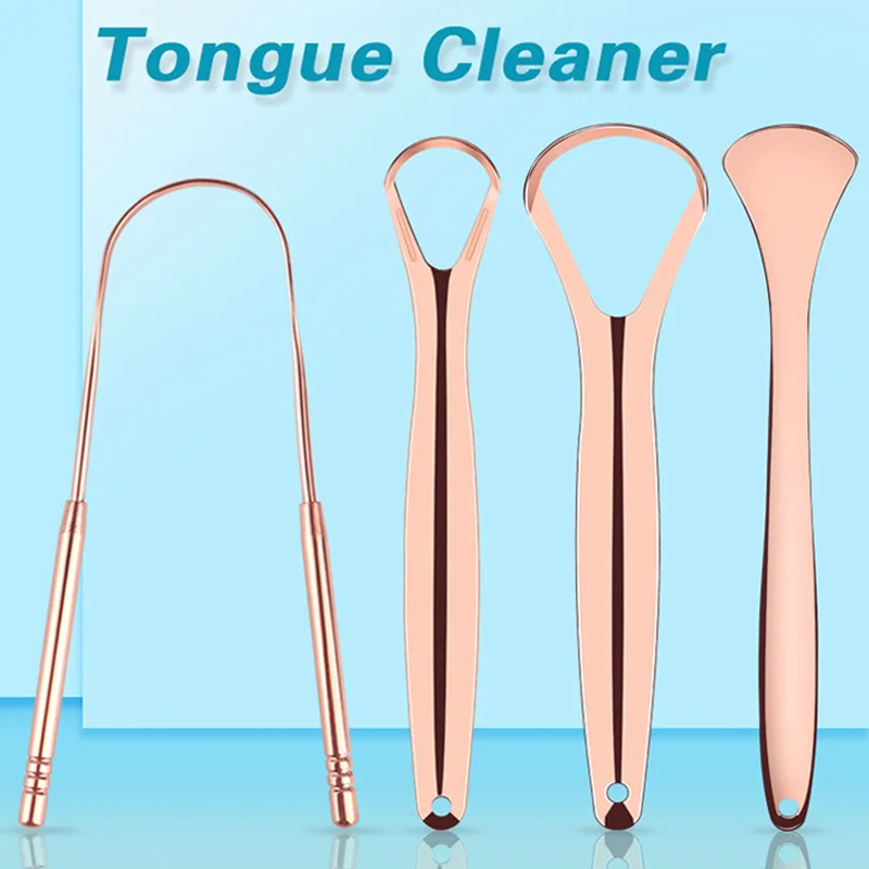 Stainless Steel Tongue Scraper Golden Oral Hygiene Cleaner Fresh Breath Cleaning Coated Tongue Portable Personal Oral Care Tools