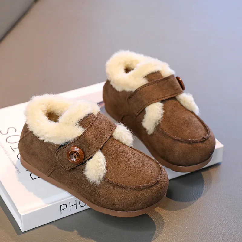 

2025 зимние детские ботинки, модная теплая противоскользящая детская обувь на флисовой подкладке, зимние ботильоны на мягкой подошве для девочек, От 3 до 10 лет