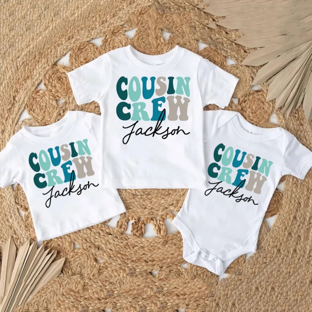 Personalized Family Brother Sisters Cousin Crew Outfit Custom Name Casual Short Sleeve Family Set Kids T-shirt+ Baby Romper