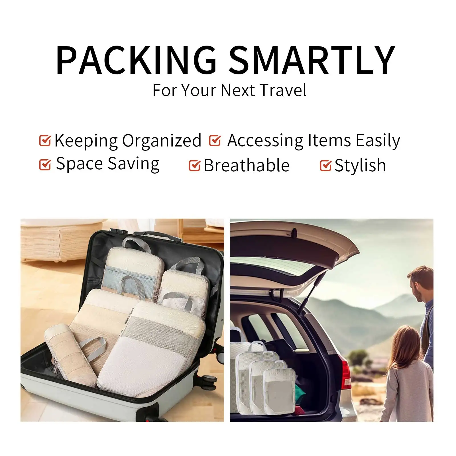 5 Set/6 Set Compressible Packing Cubes Travel Storage Bag Portable Large Capacity Waterproof Suitcase Handbag Luggage Organizer