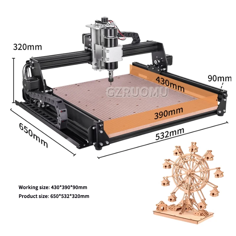 Fraiseuse CNC à 3 axes pour la gravure sur métal, routeur à bois CNC, bois carimplanté, acrylique, NW, PCB, plastique, 500W