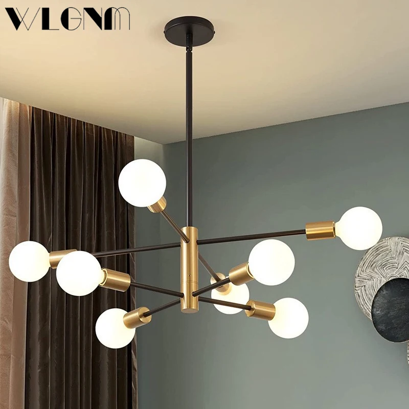 Modern LED Chandelier Retro Black Gold Multi Head Pendant Light For Living Room Restaurant Coffee Shop Office Decorative Lamps