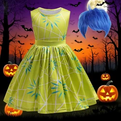 Girls Inside Out Joy Cosplay Costumes Halloween Carnival Dress Up Children Birthday Party Dresses Summer Casual Outfit For 4-10Y