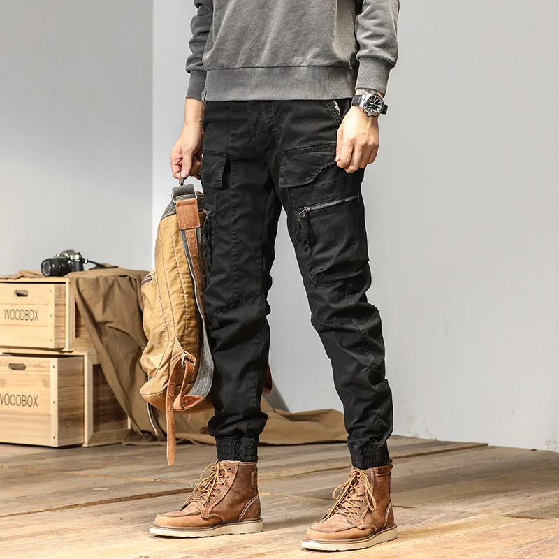 CAAYU Joggers กางเกง Cargo ผู้ชาย Casual Y2k Multi-Pocket กางเกงผู้ชายกางเกงขายาว Streetwear Techwear ยุทธวิธี Track สีเทากางเกงผู้ชาย