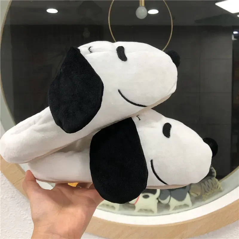 Snoopy Couple Plush Slippers Cartoon Fleece Indoor Cotton Warm Slippers Winter Thicken Platform Slipper Shoes Miniso