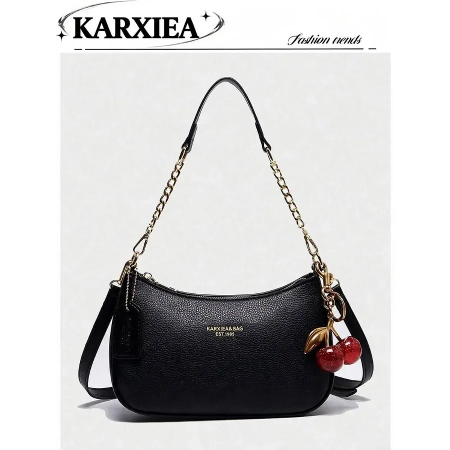 Classic Versatile Letter Graphic Design Solid Color PU Leather Crescent Shoulder/Underarm Bag, Suitable For Shopping, Can Be Wo
