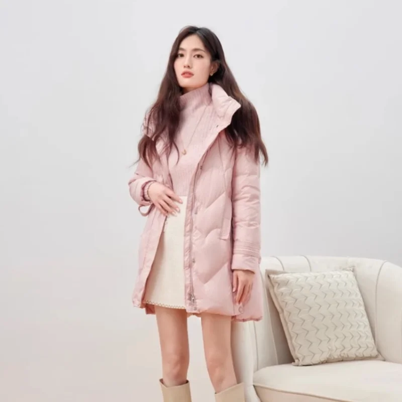 Hooded Coats Down Mid-length Jackets for Women Korean Fashion Simple Down Jacket Loose Commuting Parka Thick Warm Puffer Coats