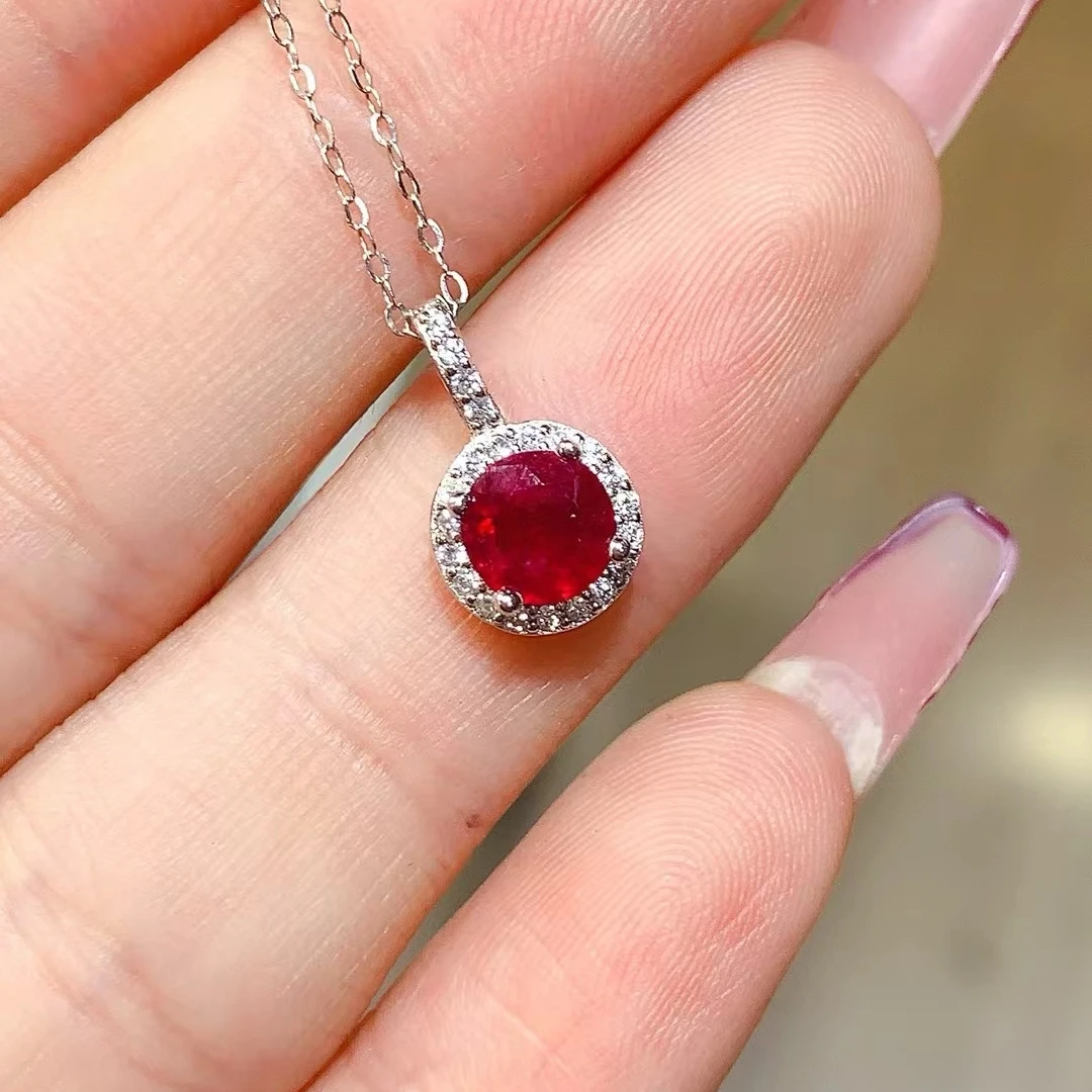 KJJEAXCMY Natural New Ruby Pendant High Clarity Lustrous Color Locking S925 Silver Electroplated Jewelry for Festival Gift