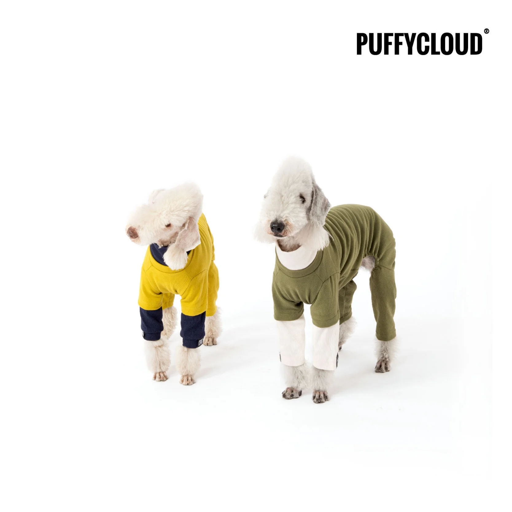 Cotton Faux Two-Piece Yellow Green 4-Legged Turtleneck Jumpsuit for Italian Greyhound Classic Yellow Cozy Home Wear for Whippet